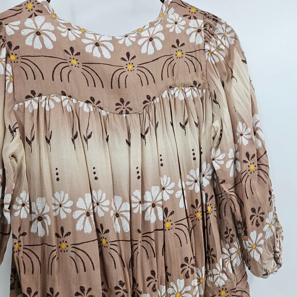 Spell & The Gypsy Boho Romper Brown Daisy Chain Floral Ruffle NWT Sz XS - Picture 8 of 8